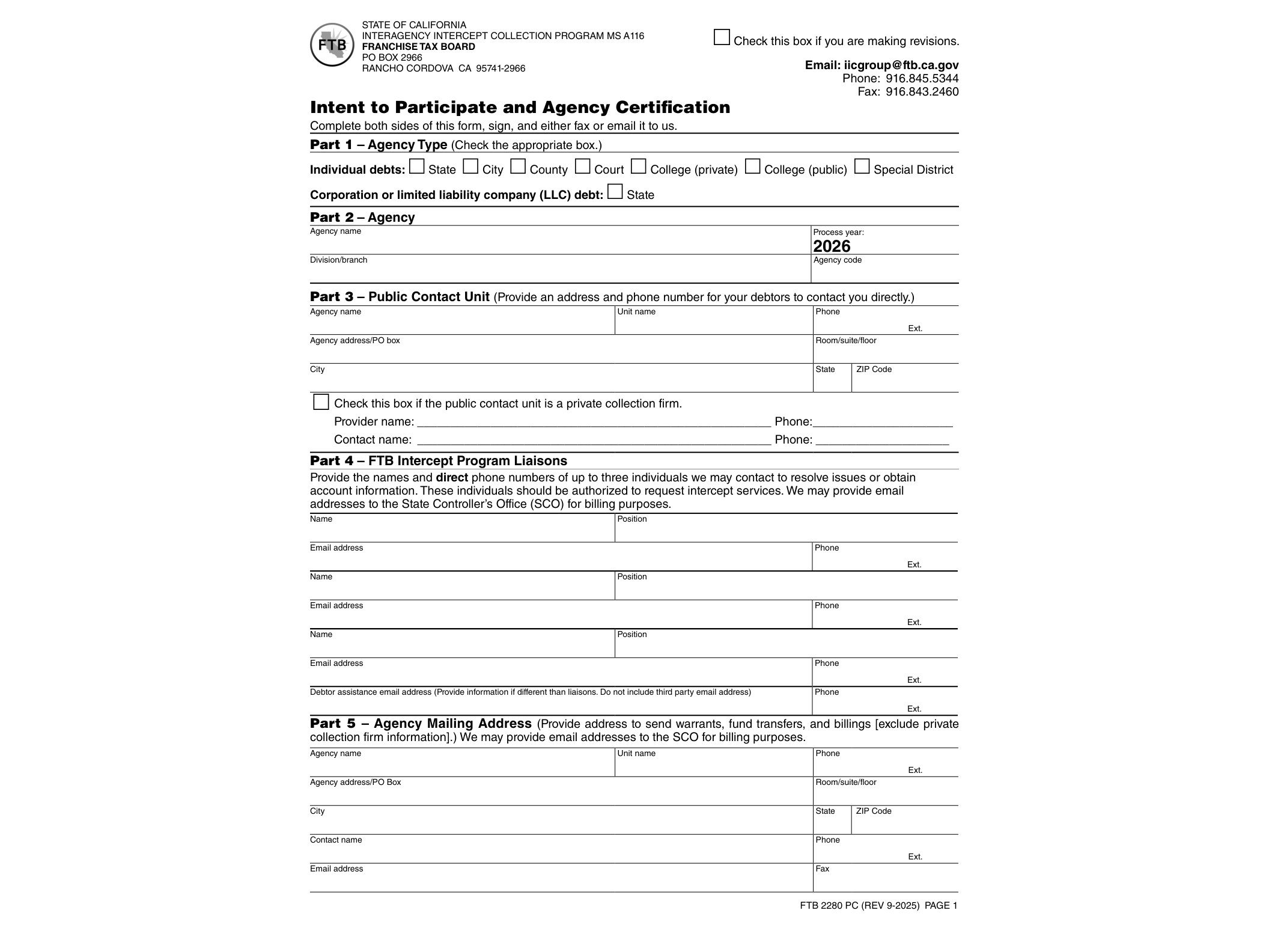 2280PC FTB 2280 PC Intent to Participate (REV 09-2025) - official form preview, page 1