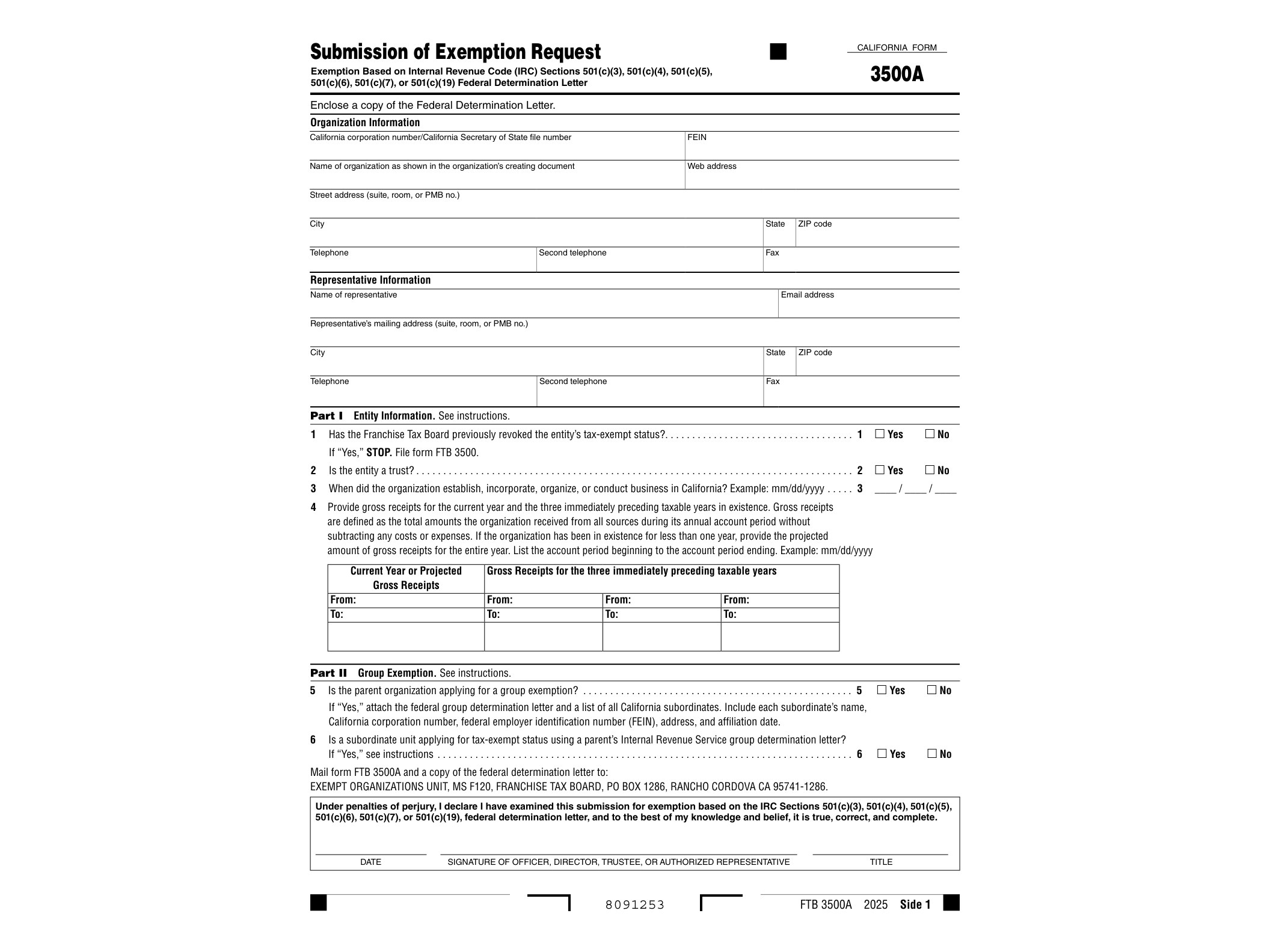 3500A California Form 3500 A, Submission of Exemption Request - official form preview, page 1