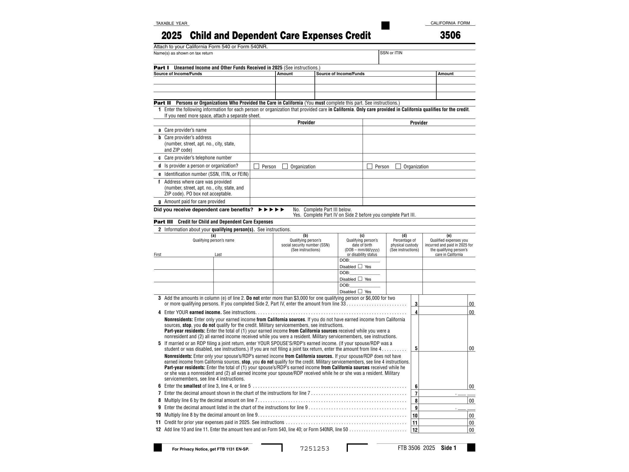 3506 2016 Form 3506 Child and Dependent Care Expenses Credit - official form preview, page 1