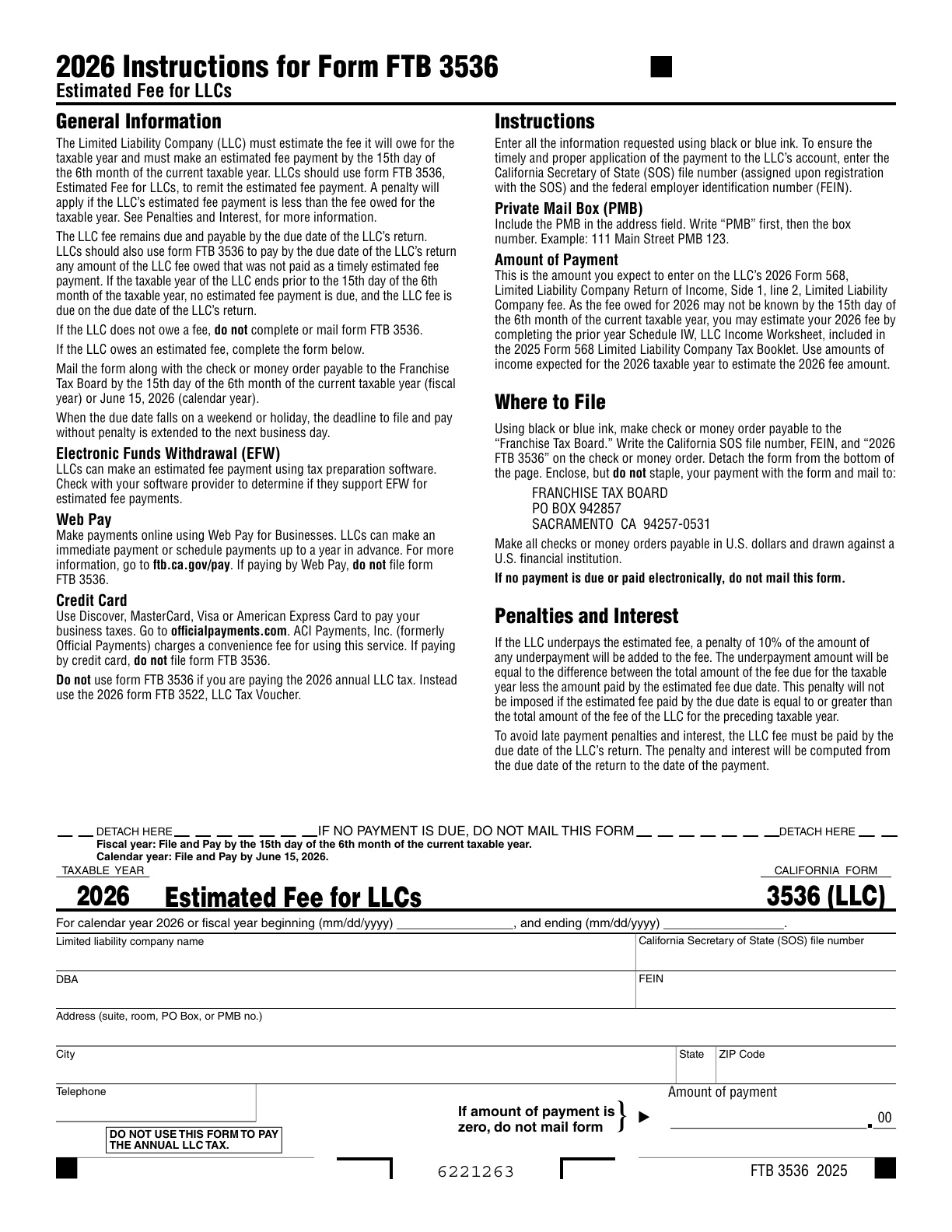 3536 2021 FTB 3536 Estimated Fee for LLCs - official form preview, page 1