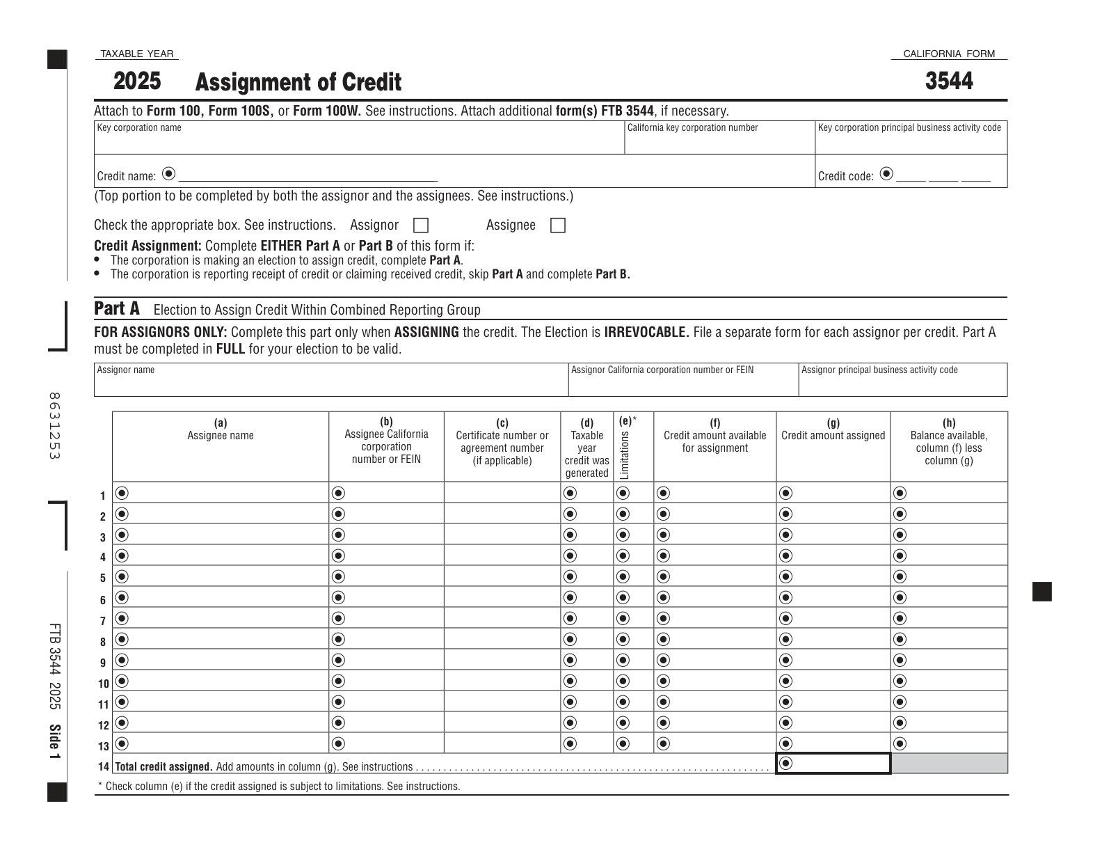3544 2016 Form 3544 -- Election to Assign Credit Within Combined Reporting Group - official form preview, page 1