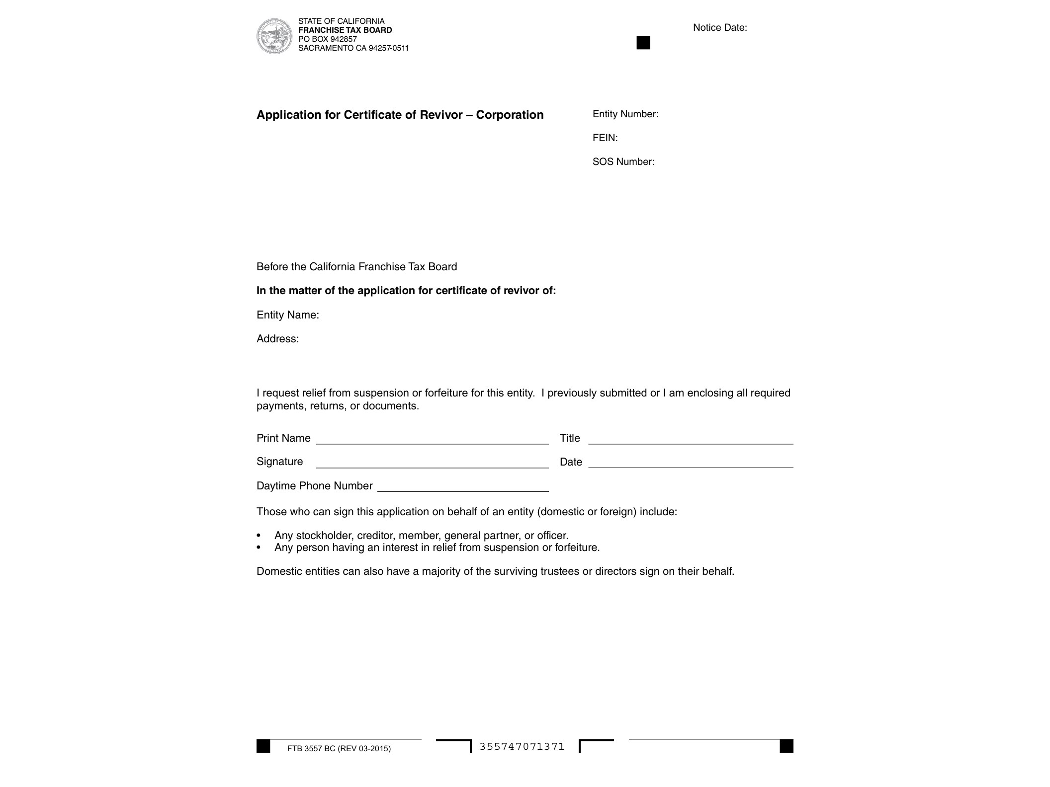 3557BC Application for Certificate of Revivor – Corporation - official form preview, page 1