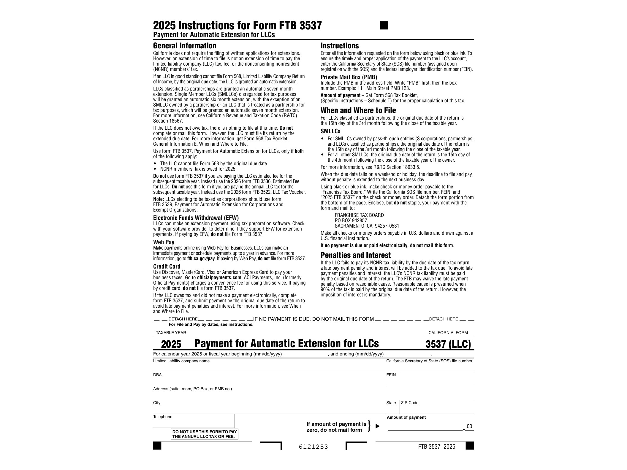 3537 2023 California Form 3537 (LLC) Payment for Automatic Extension for LLCs - official form preview, page 1