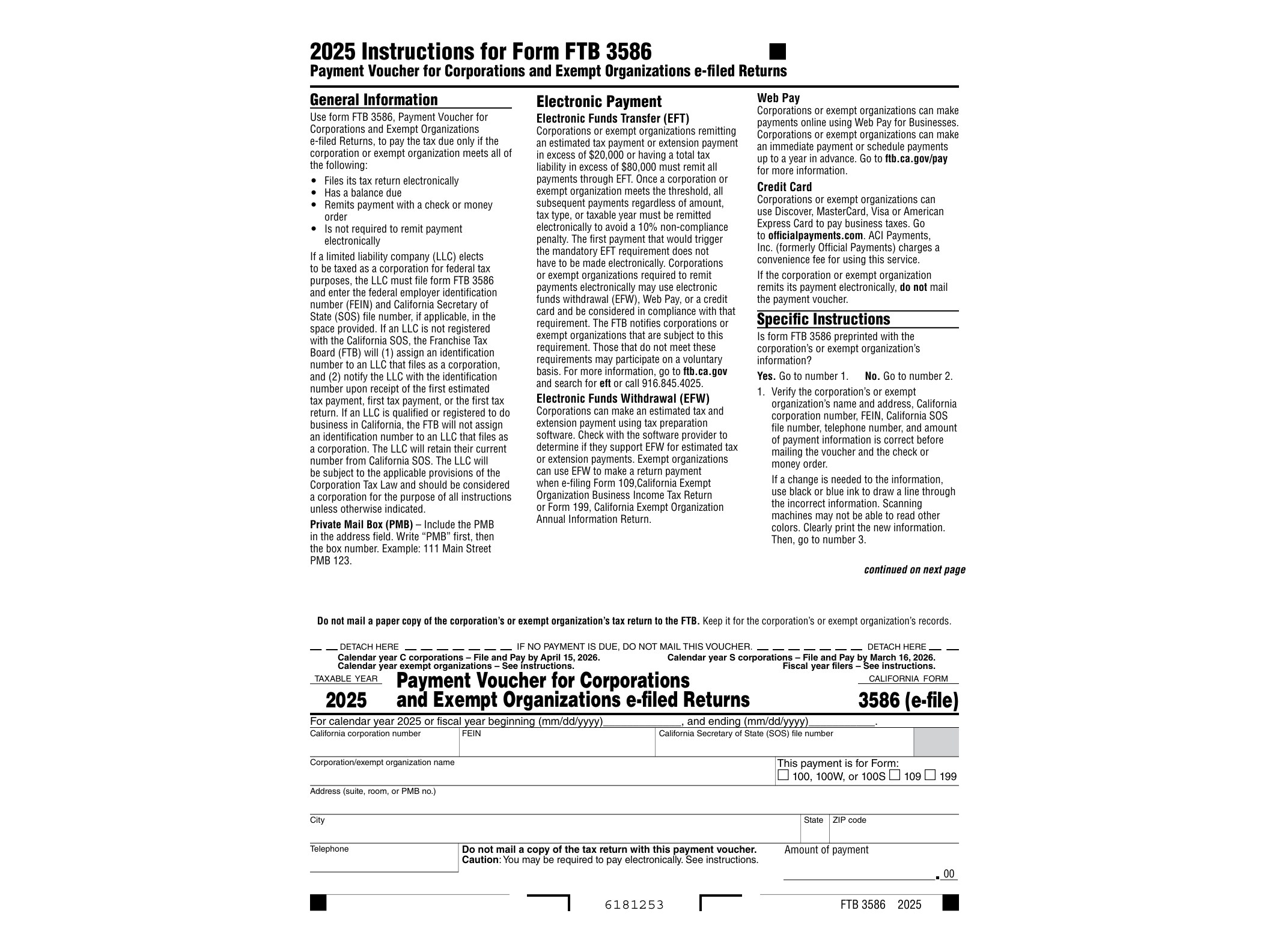 3586 2024 California Form 3586 e-file Payment Voucher for Corporations and Exempt Organizations e-filed Returns - official form preview, page 1