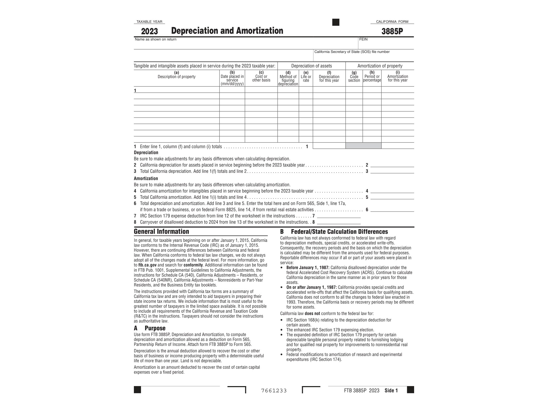 3885P 2023 Form 3885P Depreciation and Amortization - official form preview, page 1