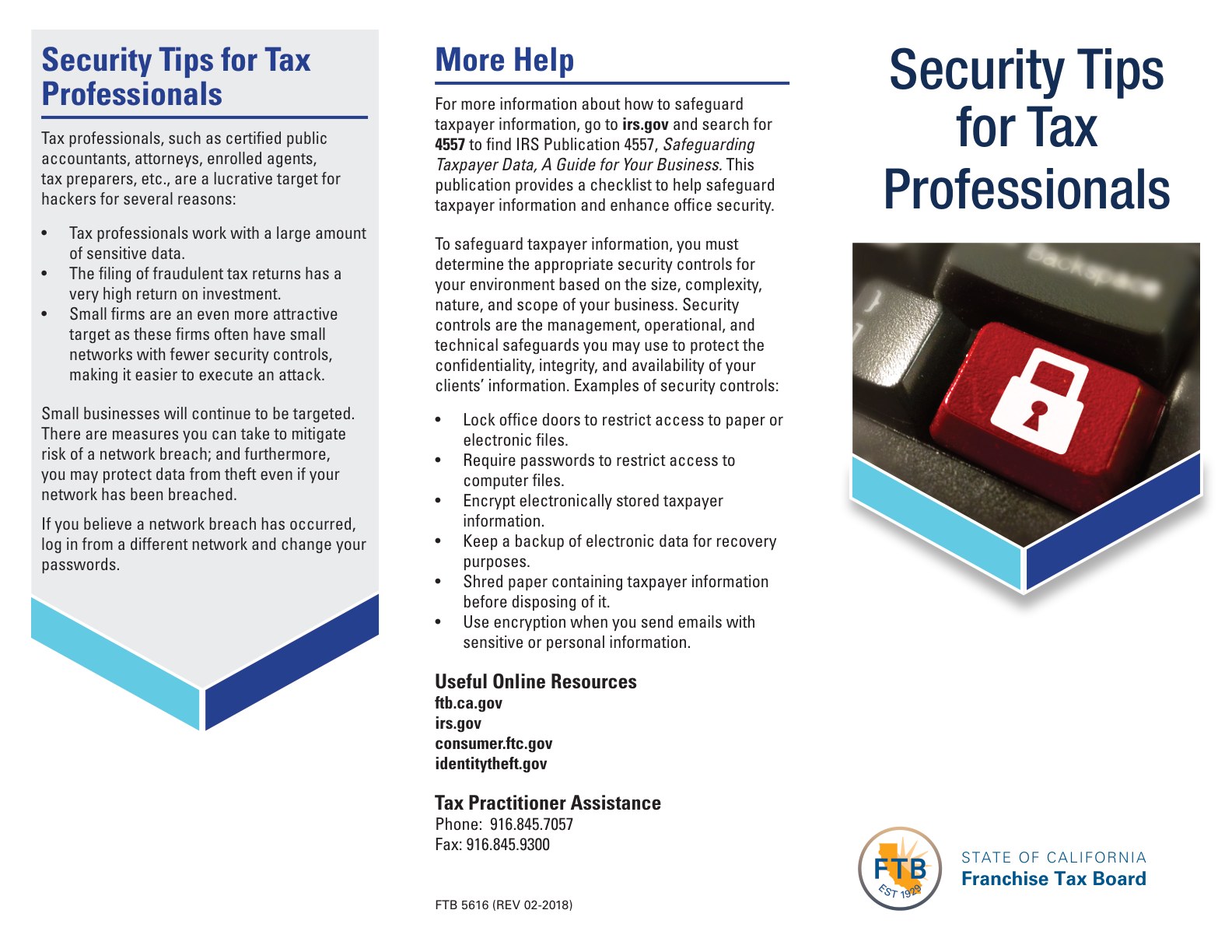 5616 Security Tips for Tax Professionals FTB 5616 (REV 02-2018) - official form preview, page 1