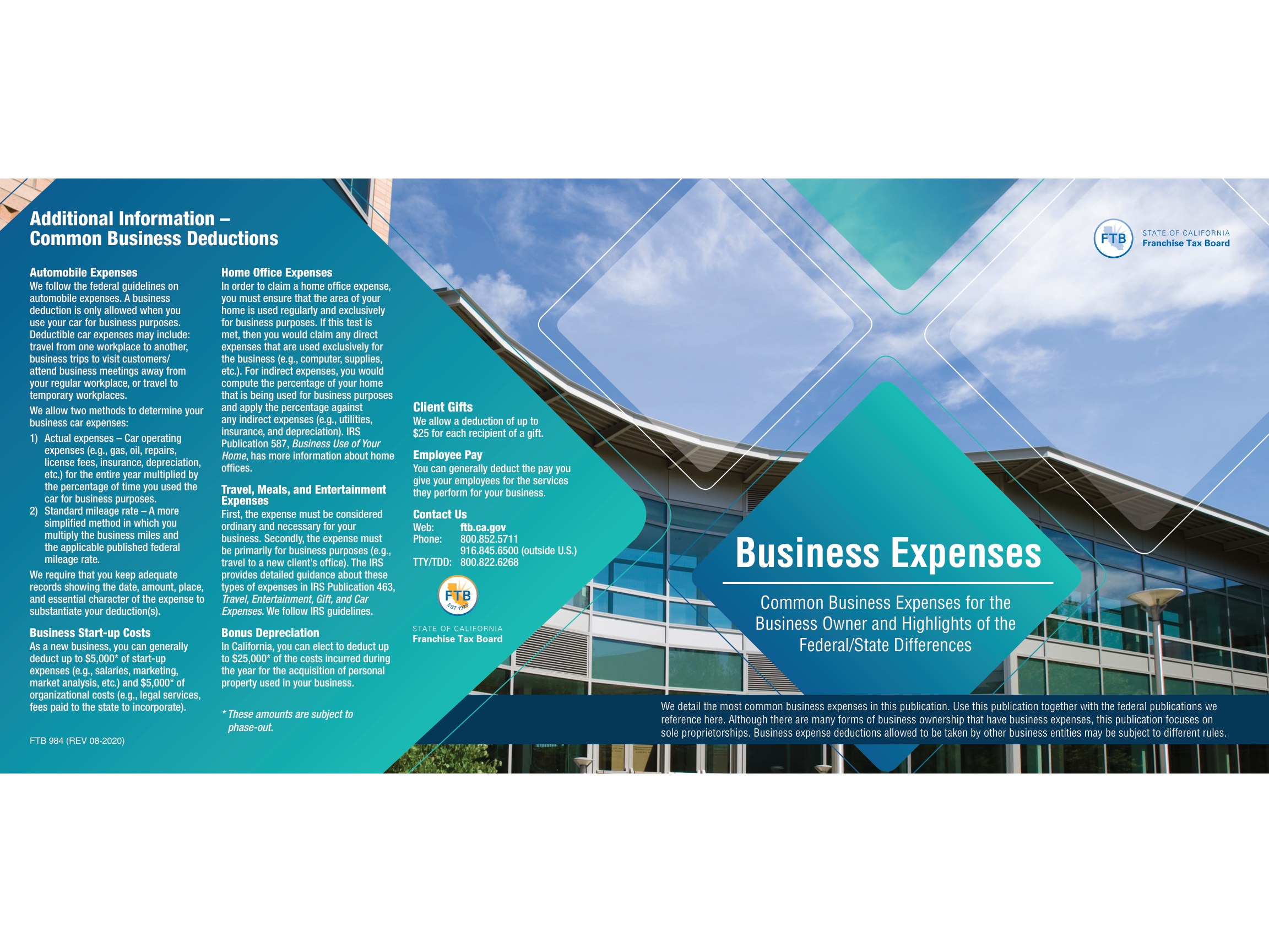 984 FTB 984 (REV 08-2020) Business Expenses - official form preview, page 1