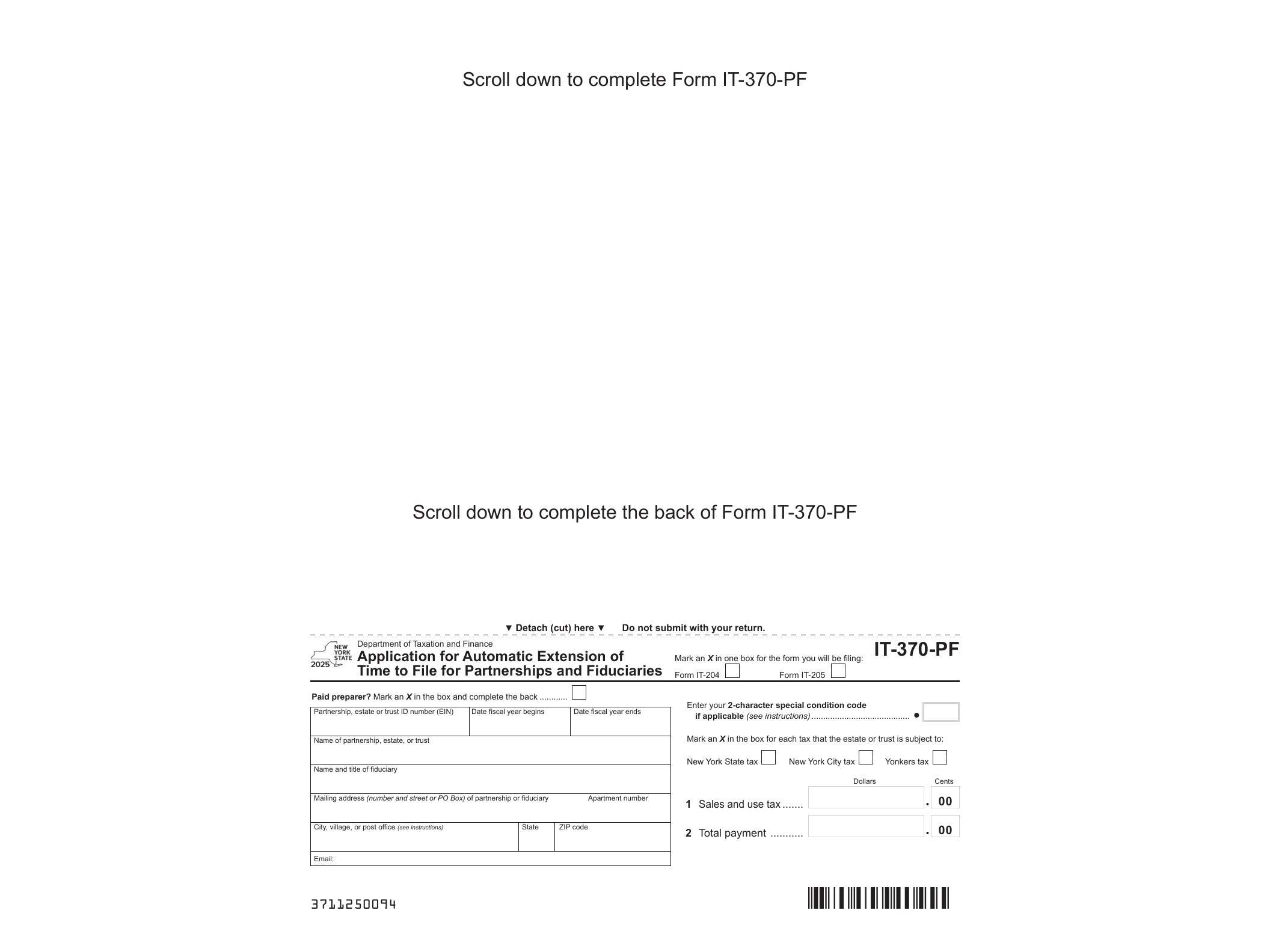 IT370PF Form IT-370-PF Application for Automatic Extension of Time to File for Partnerships and Fiduciaries Tax Year 2025 - official form preview, page 1