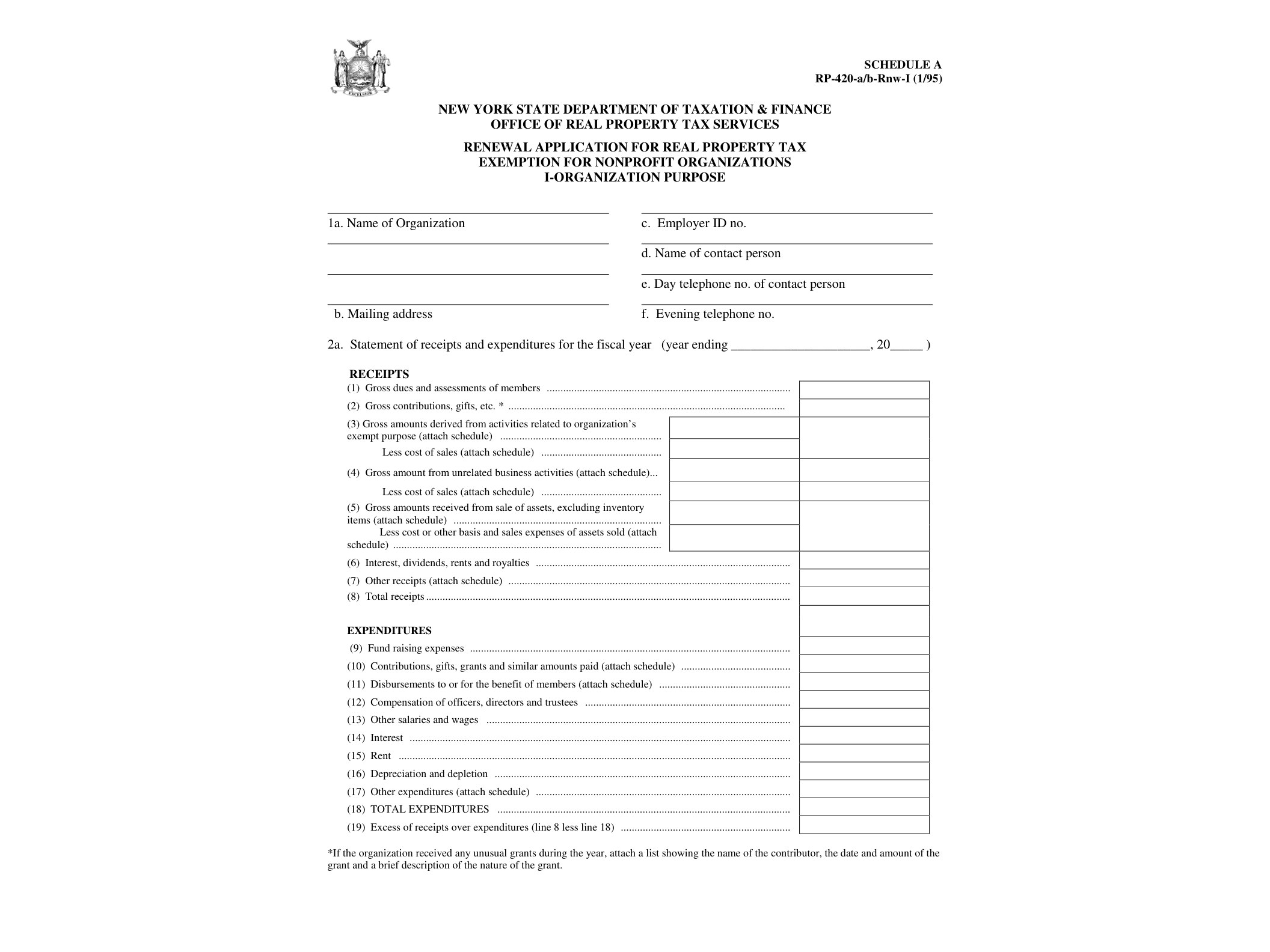 RP420AB Form RP-420-a/b-Rnw-I :1/95:Renewal Application for Real Proeprty Tax Exemption for Nonprofit organizations:rp420abrnwi - official form preview, page 1