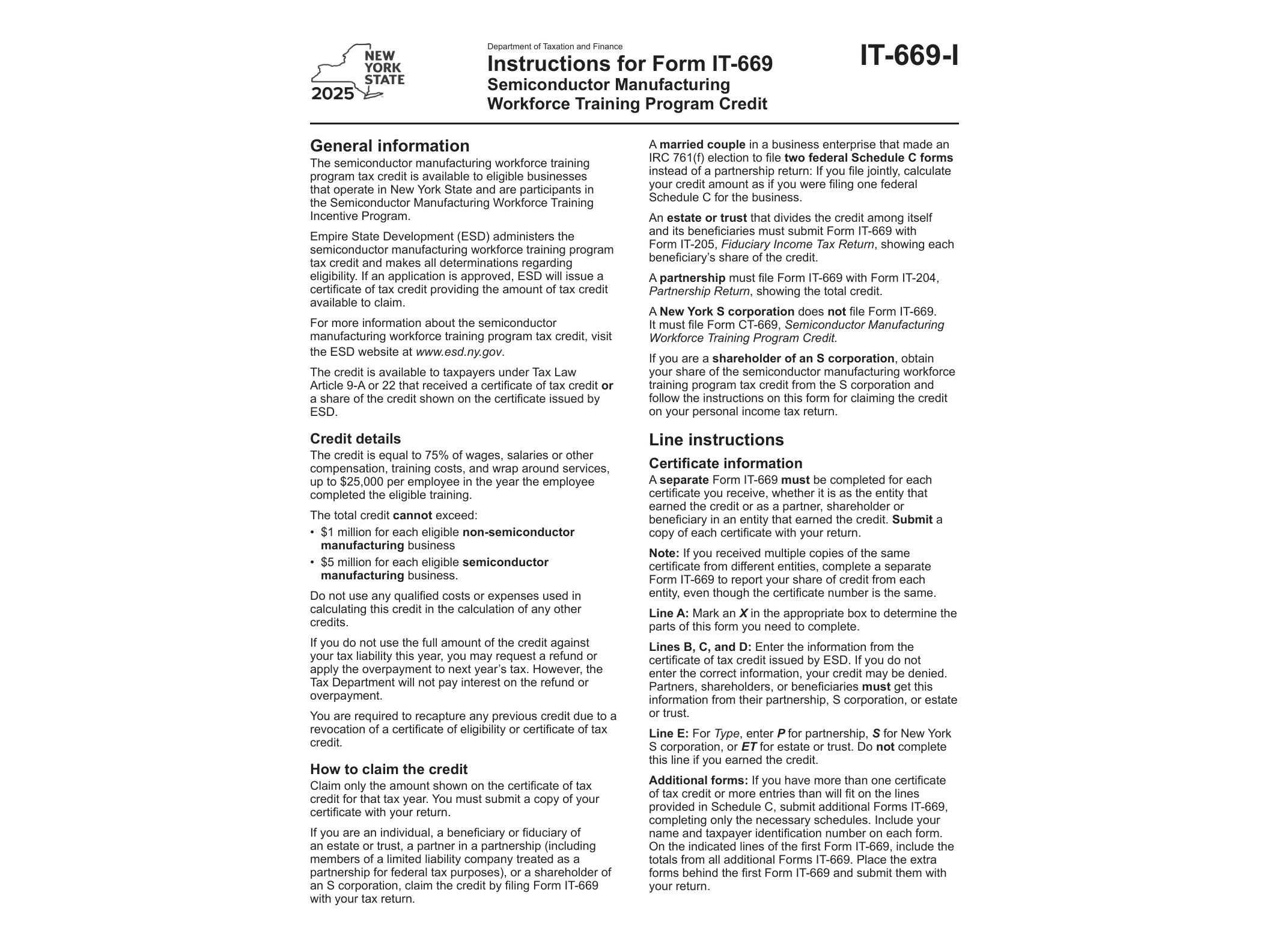 IT669I Instructions for Form IT-669 Semiconductor Manufacturing Workforce Training Program Credit Tax Year 2025 - official form preview, page 1
