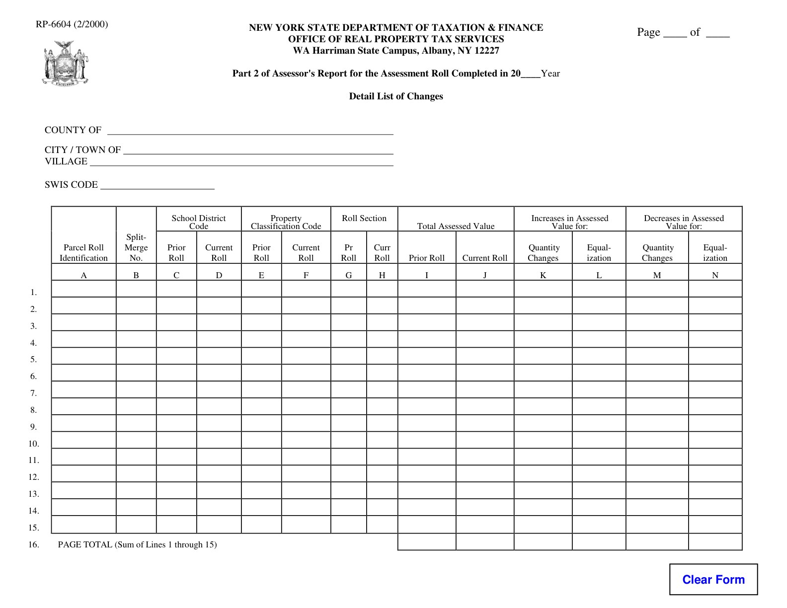 RP6604 Form RP-6604:2/00:Detail List of Changes:rp6604 - official form preview, page 1