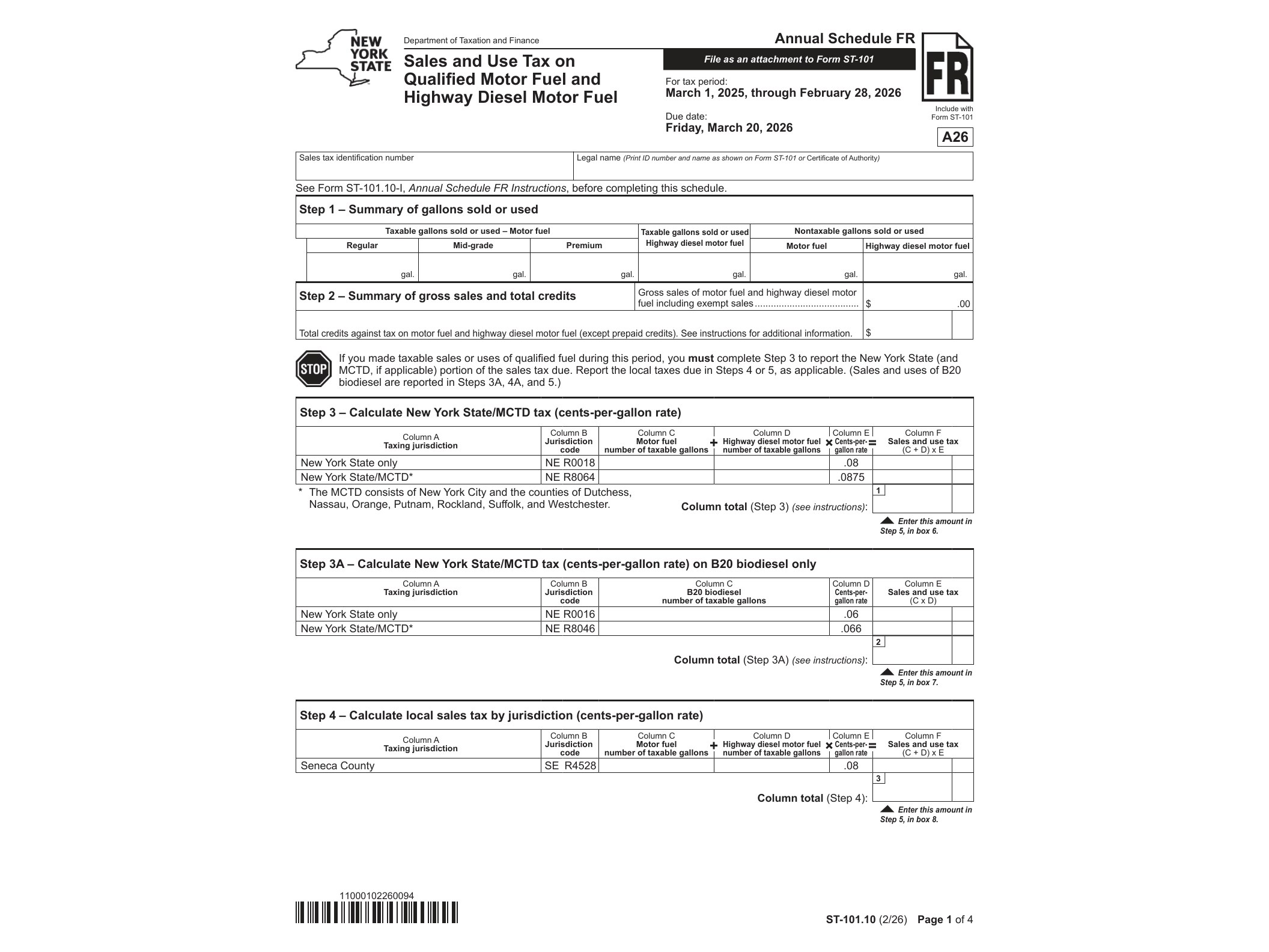 ST101 Form ST-101.10 Sales and Use Tax on Qualified Motor Fuel and Highway Diesel Motor Fuel Revised 2/26 - official form preview, page 1